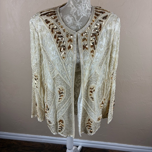 Royal Feelings Jackets & Blazers - Vintage Royal Feelings Cream Ivory Embellished Beaded Evening Jacket Silk 2X